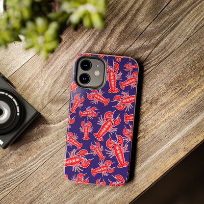Red Lobster Watercolor Illustrated Tossed Pattern Navy Coastal Nautical Tough Phone Case | Various Models