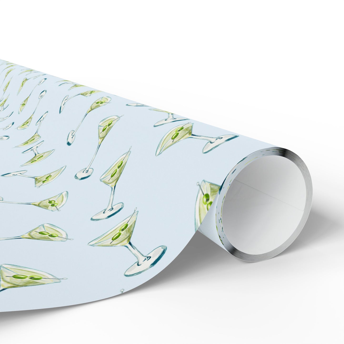 Gift Wrap| Mini Pale Blue Watercolor Martini Tossed Pattern | Matte or Glossy