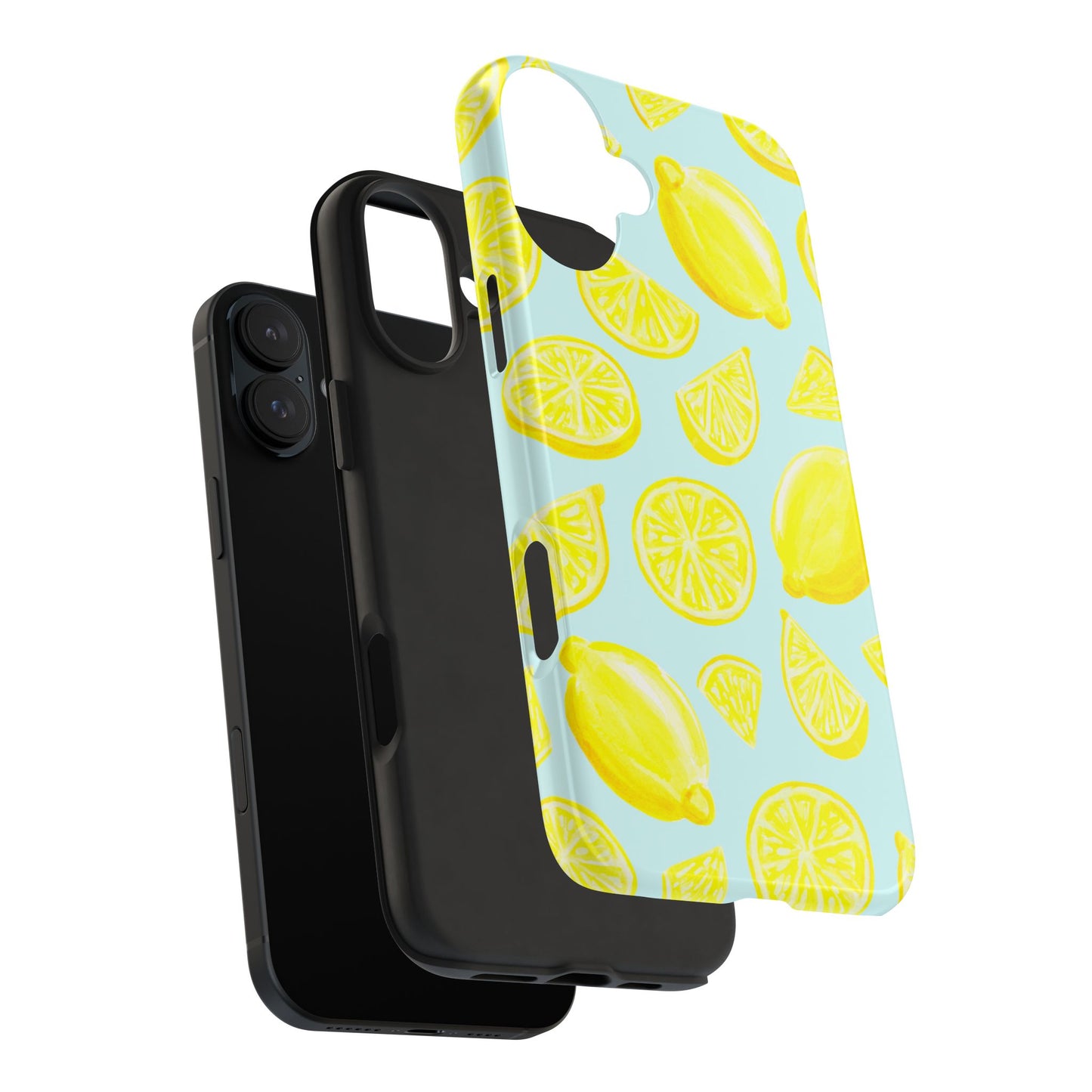 Bright Yellow Lemons Watercolor Illustrated Tossed Pattern Light Blue Tough Phone Case | Various Models