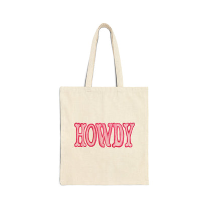Canvas Tote | Howdy Hot Pink Watercolor Farmers Market Tote | Bachelorette Western Preppy Gift | Coastal Cowgirl Natural 15" x 16"