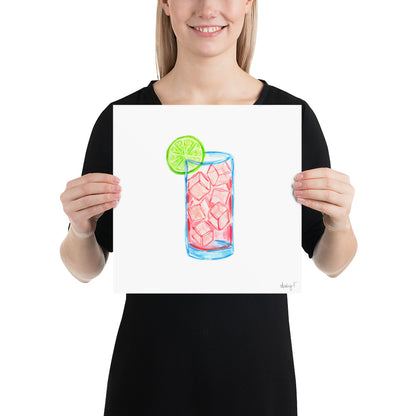 Print | Watercolor Pink Sea Breeze Cocktail 12″×12″