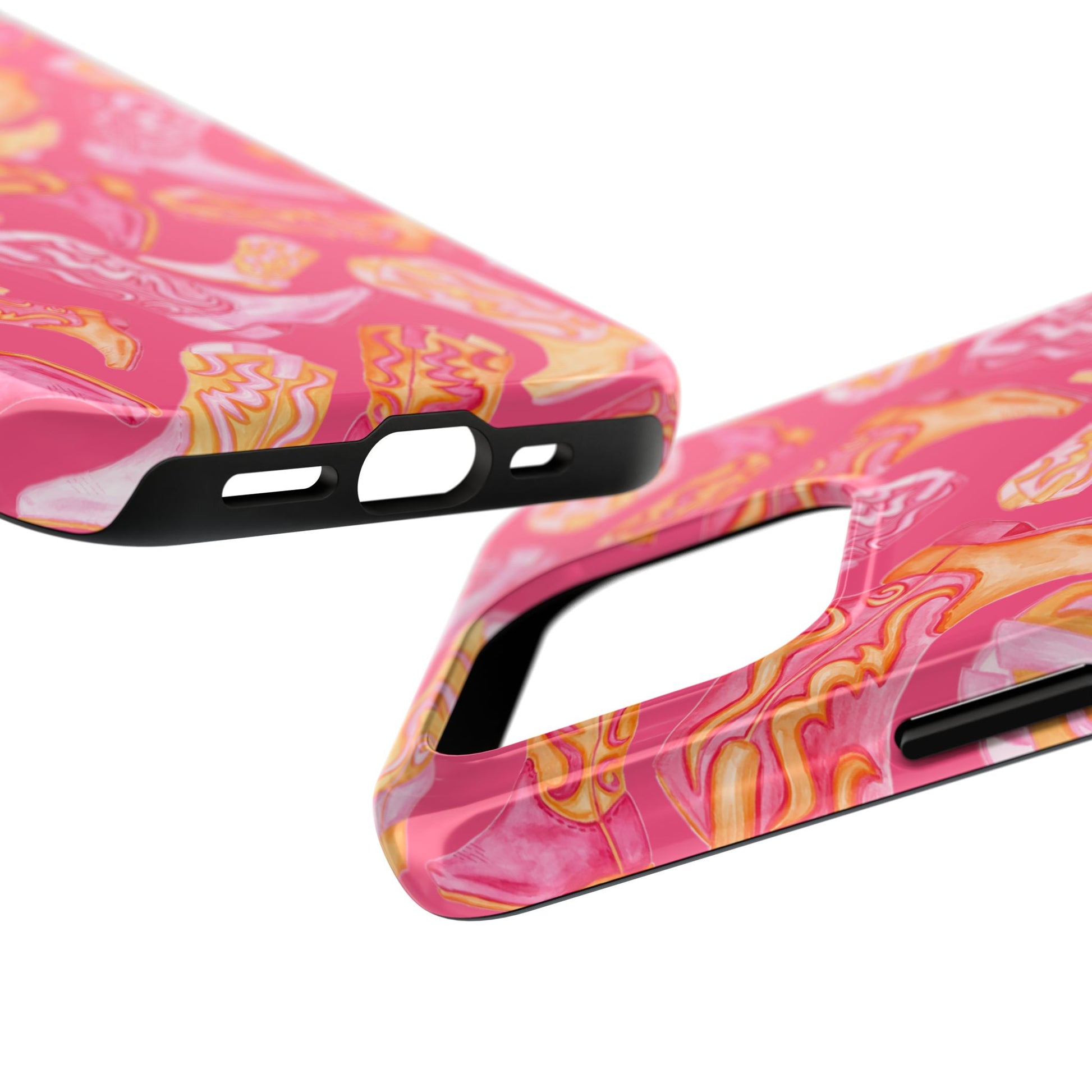 Tossed Hot Pink & Orange Watercolor Cowboy Boots Hot Pink Tough Phone Cases | Various Models