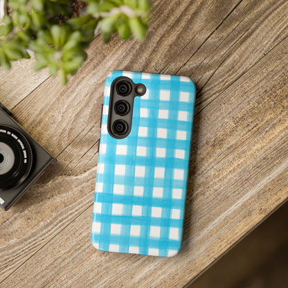Turquoise Gingham Watercolor Illustrated Tough Phone Case | Various Models Available