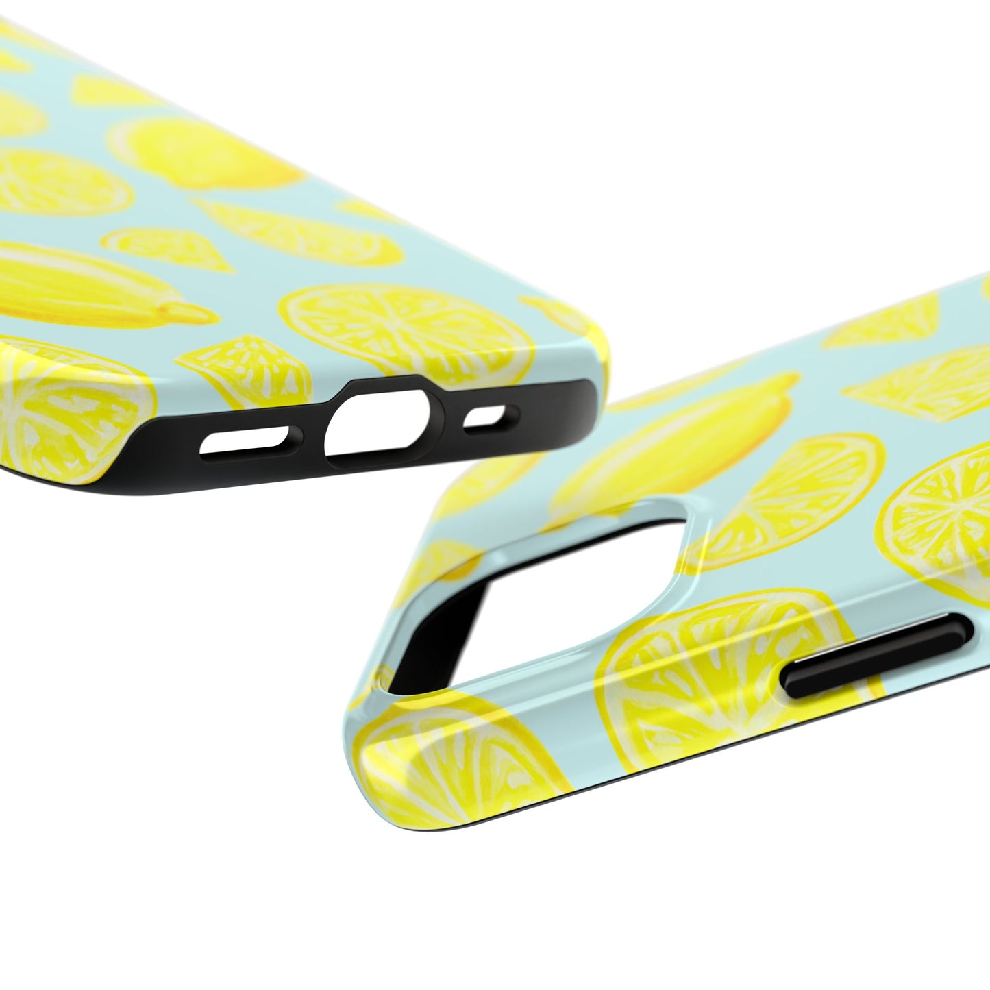 Bright Yellow Lemons Watercolor Illustrated Tossed Pattern Light Blue Tough Phone Case | Various Models