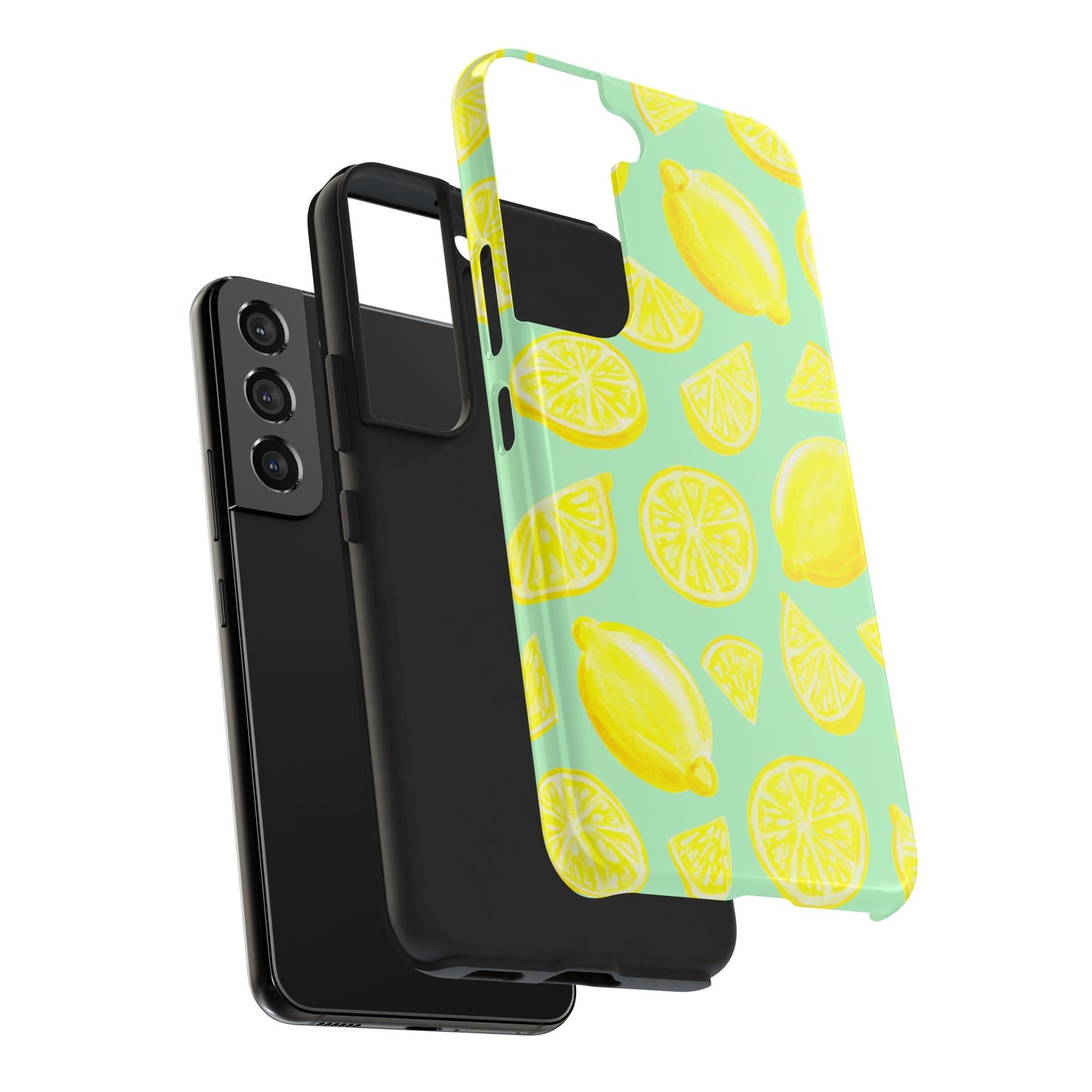 Bright Yellow Lemons Watercolor Illustrated Tossed Pattern Mint Green Tough Phone Case | Various Models