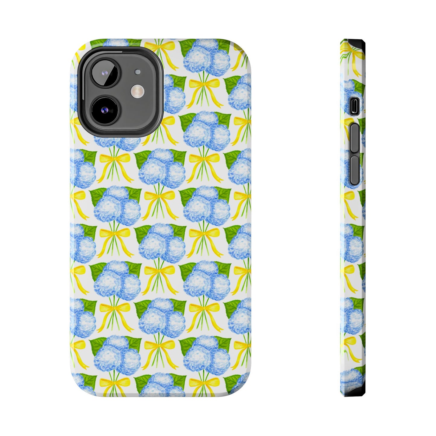 Blue Hydrangea Bouquets with Yellow Bow Ribbon Watercolor Illustrated Patterned Tough Phone Case | Various Models
