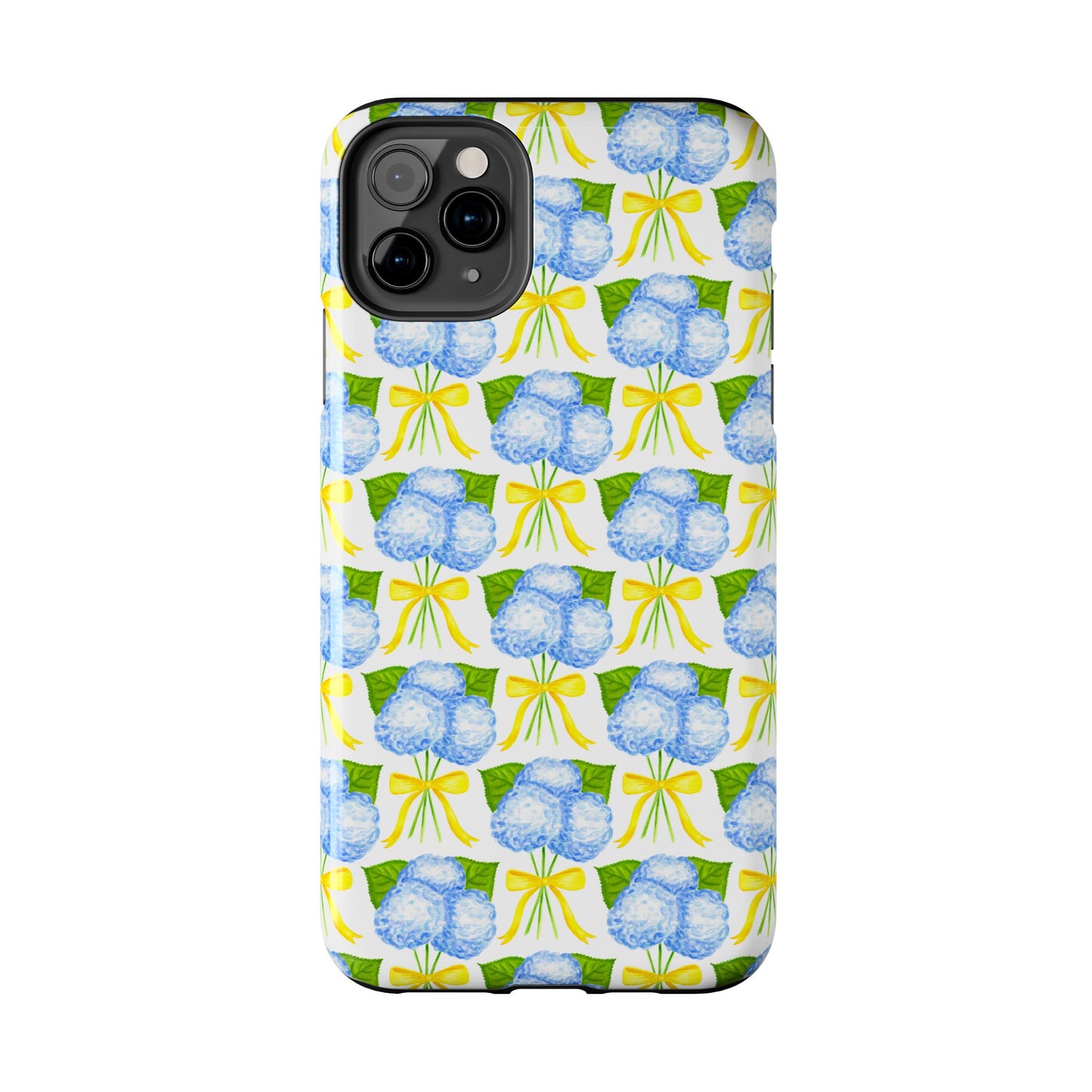 Blue Hydrangea Bouquets with Yellow Bow Ribbon Watercolor Illustrated Patterned Tough Phone Case | Various Models