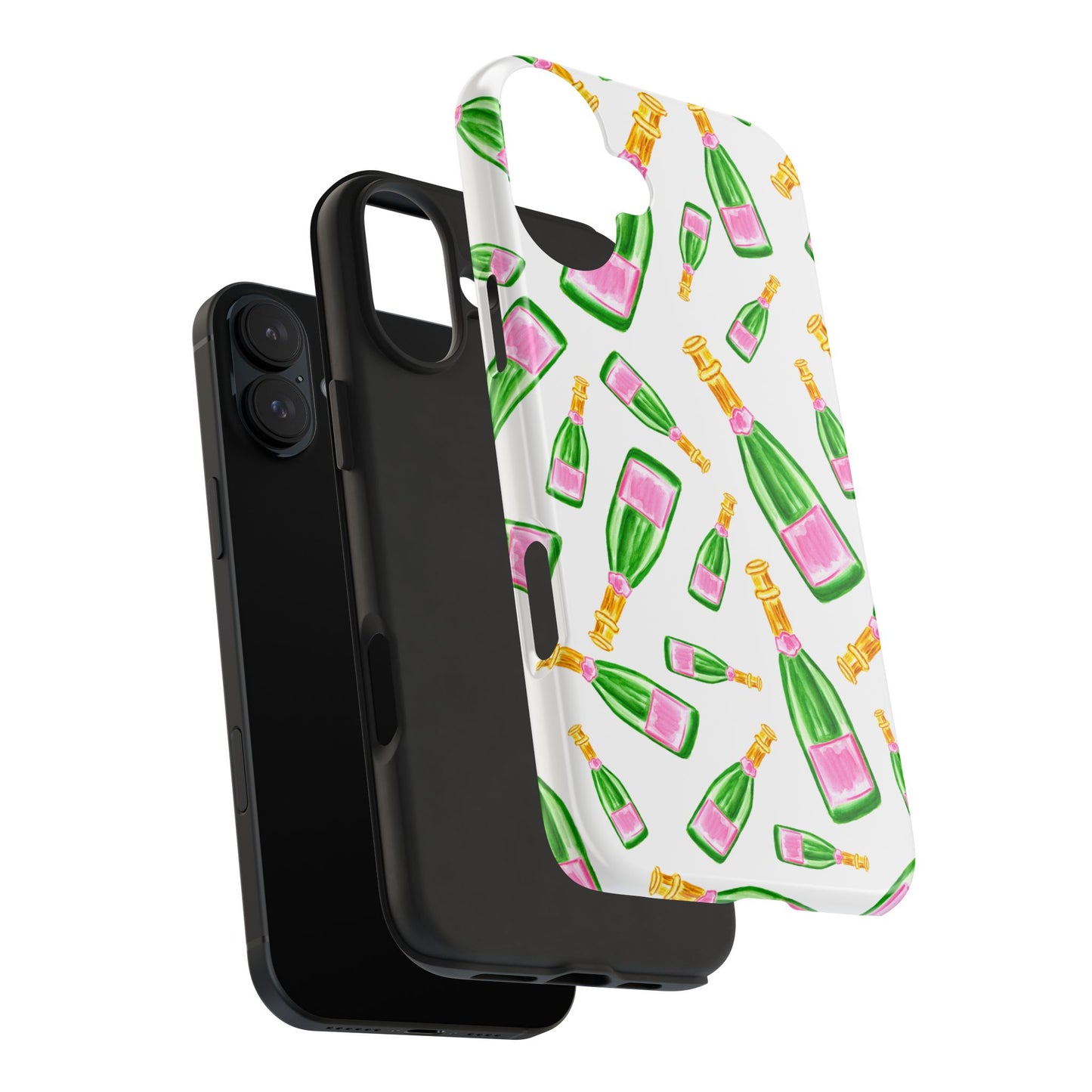 Copy of Tossed Pink and Green Watercolor Illustrated Champagne Bottles Pattern Tough Phone Case | Various Models