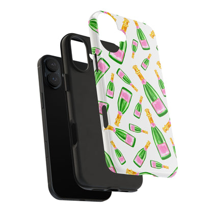 Copy of Tossed Pink and Green Watercolor Illustrated Champagne Bottles Pattern Tough Phone Case | Various Models
