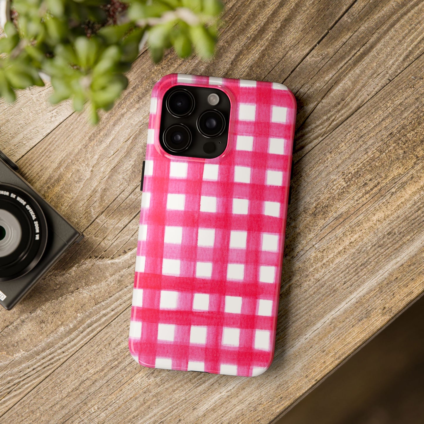 Hot Pink Gingham Watercolor Preppy Tough Phone Case | Various models