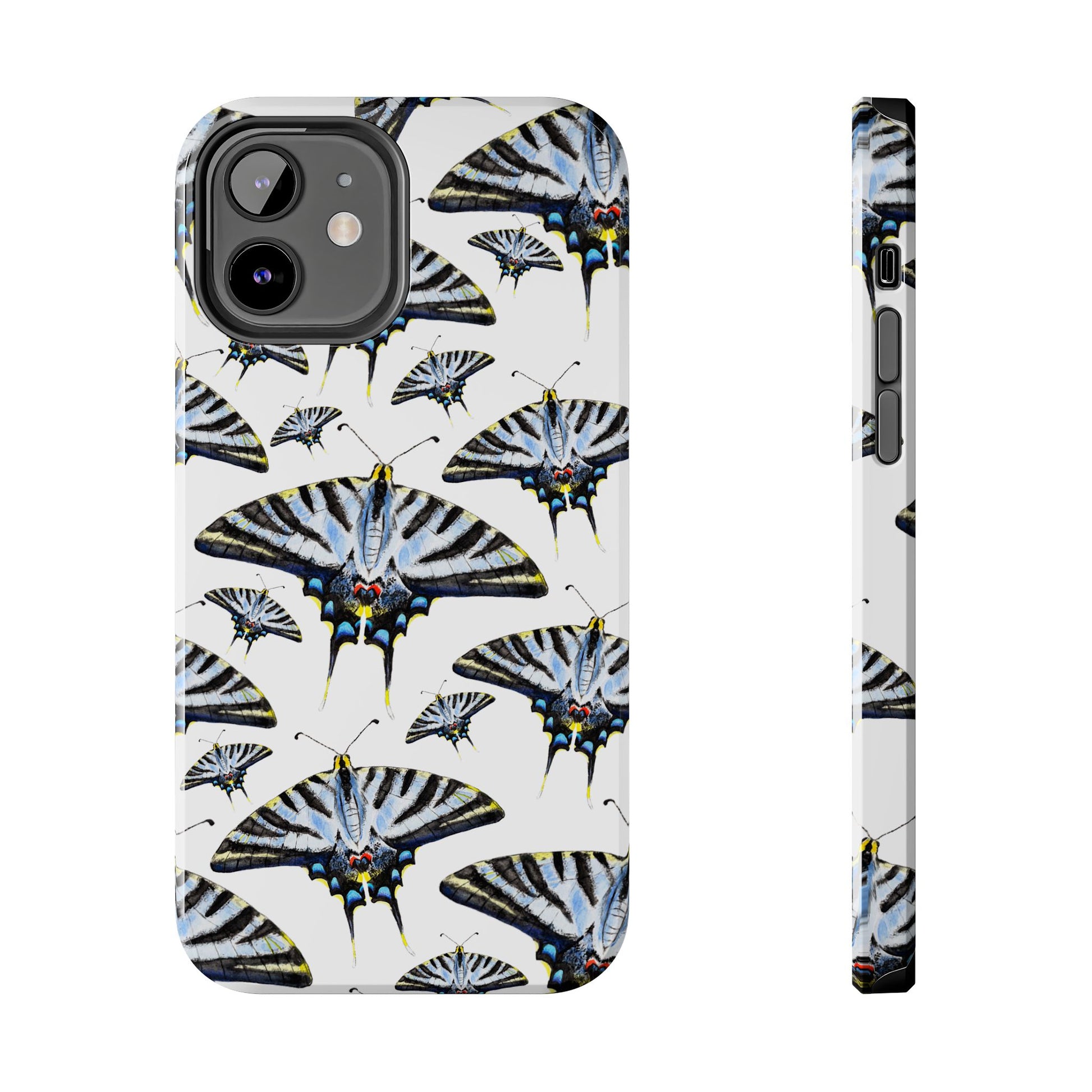 Light Blue Swallowtail Butterflies Watercolor Illustrated Pale Blue Tough Phone Case | Various Models iPhone 12
