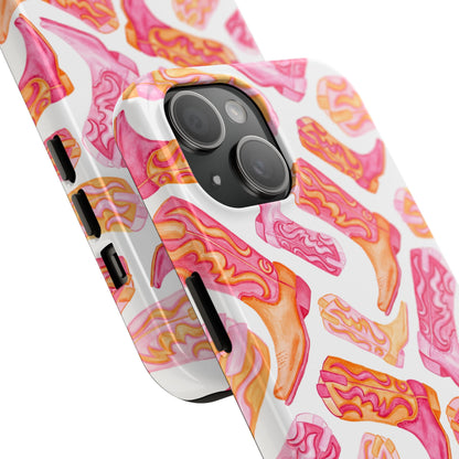 Tossed Hot Pink & Orange Cowboy Boots Tough Phone Cases | Various Models Available