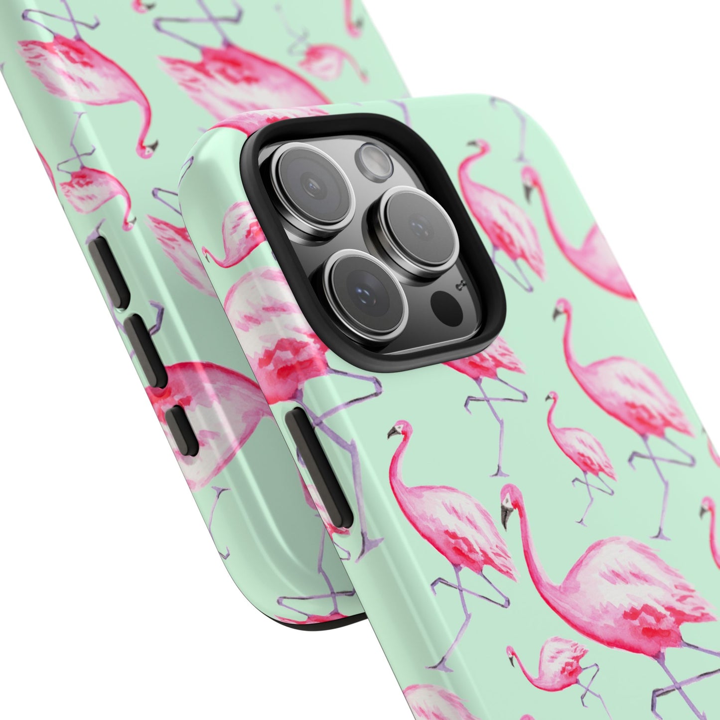 Pink Flamingos Watercolor Illustrated Tossed Pattern Green Phone Case | Various Models