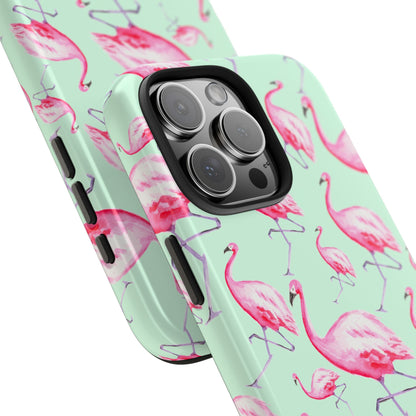 Pink Flamingos Watercolor Illustrated Tossed Pattern Green Phone Case | Various Models