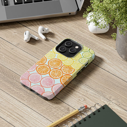 Ombré Citrus Grapefruit, Oranges, Lemons, & Limes Watercolor Illustrated Light Blue Tough Phone Case | Various Models Available