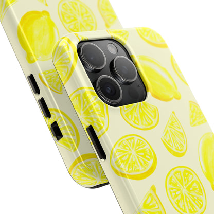 Bright Yellow Lemons Watercolor Illustrated Tossed Pattern Pale Yellow Tough Phone Case | Various Models