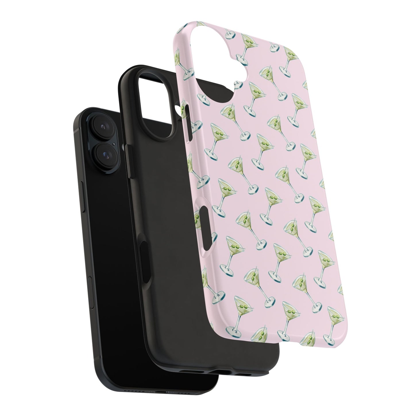 Light Pink Mini Martini Watercolor Illustrated Tossed Pattern Tough Phone Case | Various Models Available