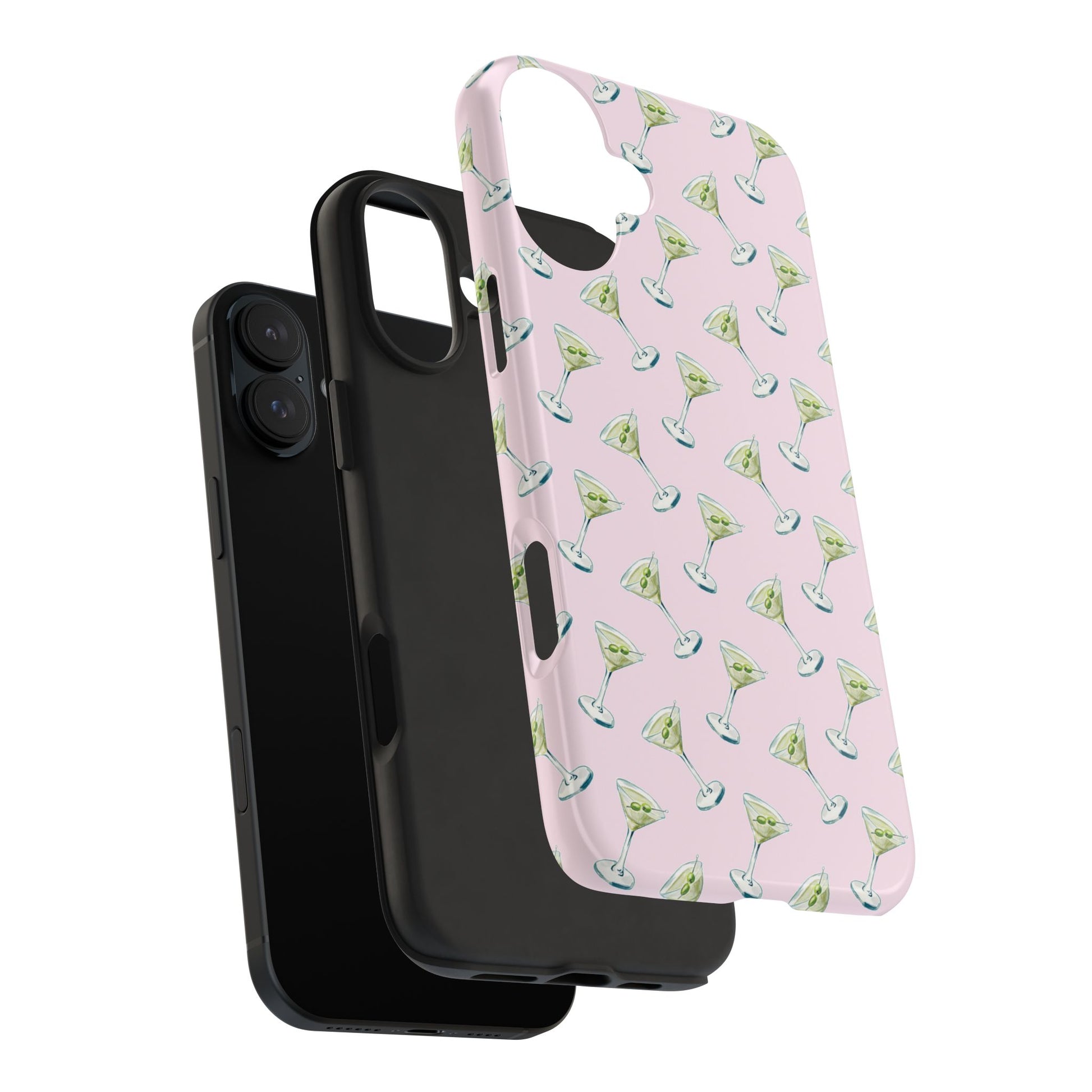 Light Pink Mini Martini Watercolor Illustrated Tossed Pattern Tough Phone Case | Various Models Available