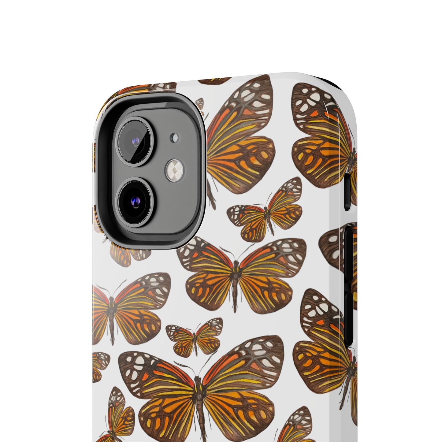 Black & Orange Butterfly Watercolor Illustrated Tossed Pattern Tough Phone Case | Various Models