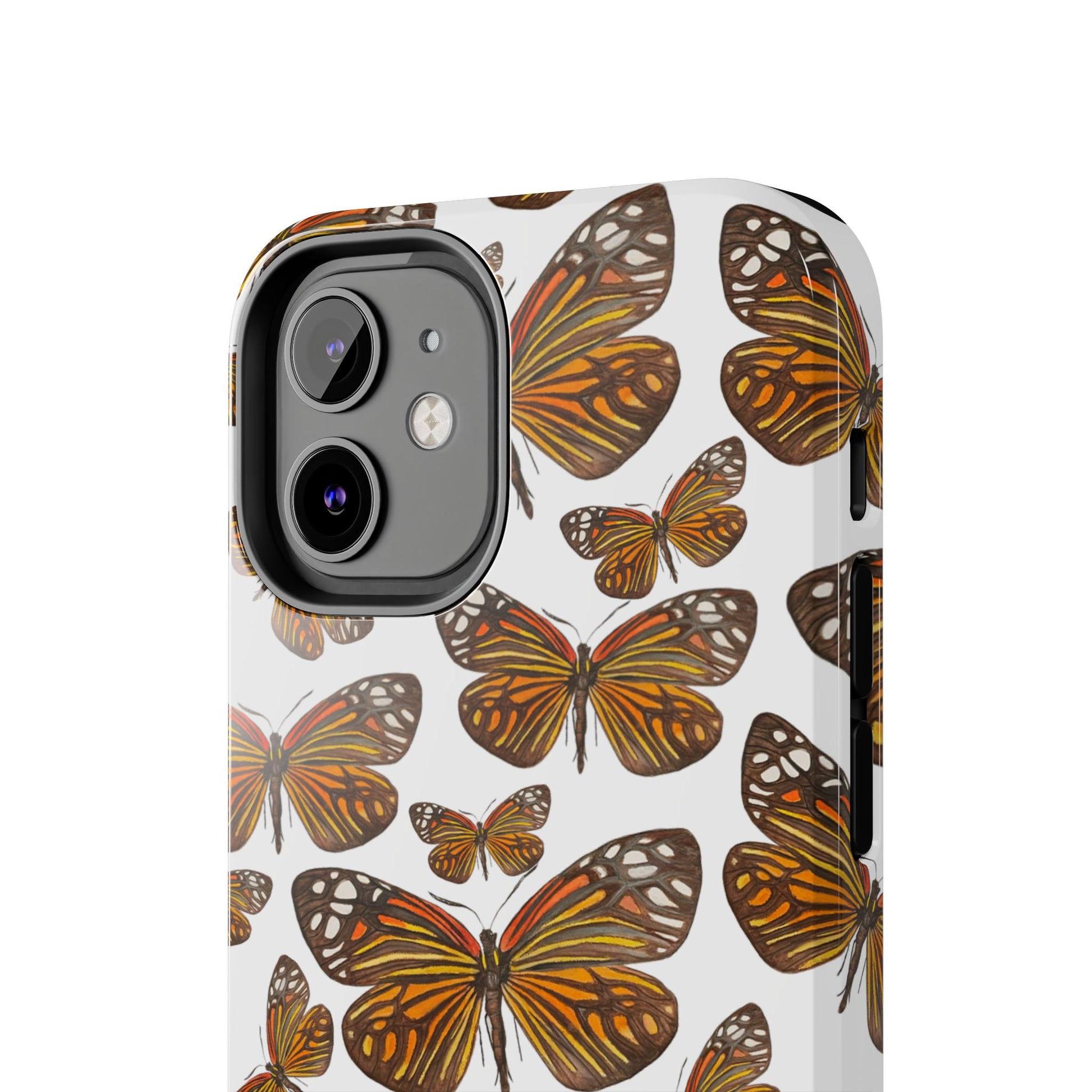 Black & Orange Butterfly Watercolor Illustrated Tossed Pattern Tough Phone Case | Various Models