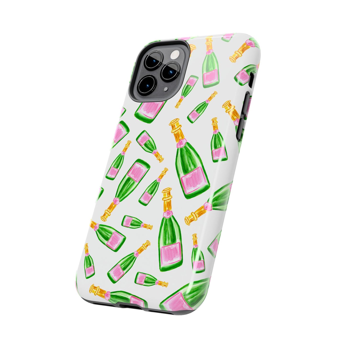 Copy of Tossed Pink and Green Watercolor Illustrated Champagne Bottles Pattern Tough Phone Case | Various Models