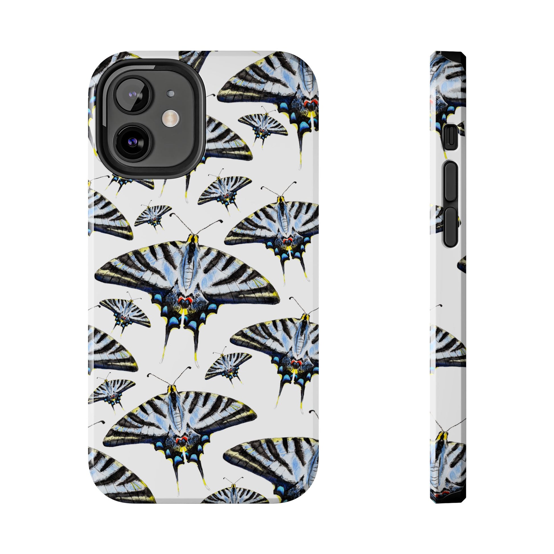 Light Blue Swallowtail Butterflies Watercolor Illustrated Pale Blue Tough Phone Case | Various Models iPhone 12 Mini