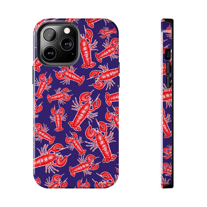 Red Lobster Watercolor Illustrated Tossed Pattern Navy Coastal Nautical Tough Phone Case | Various Models