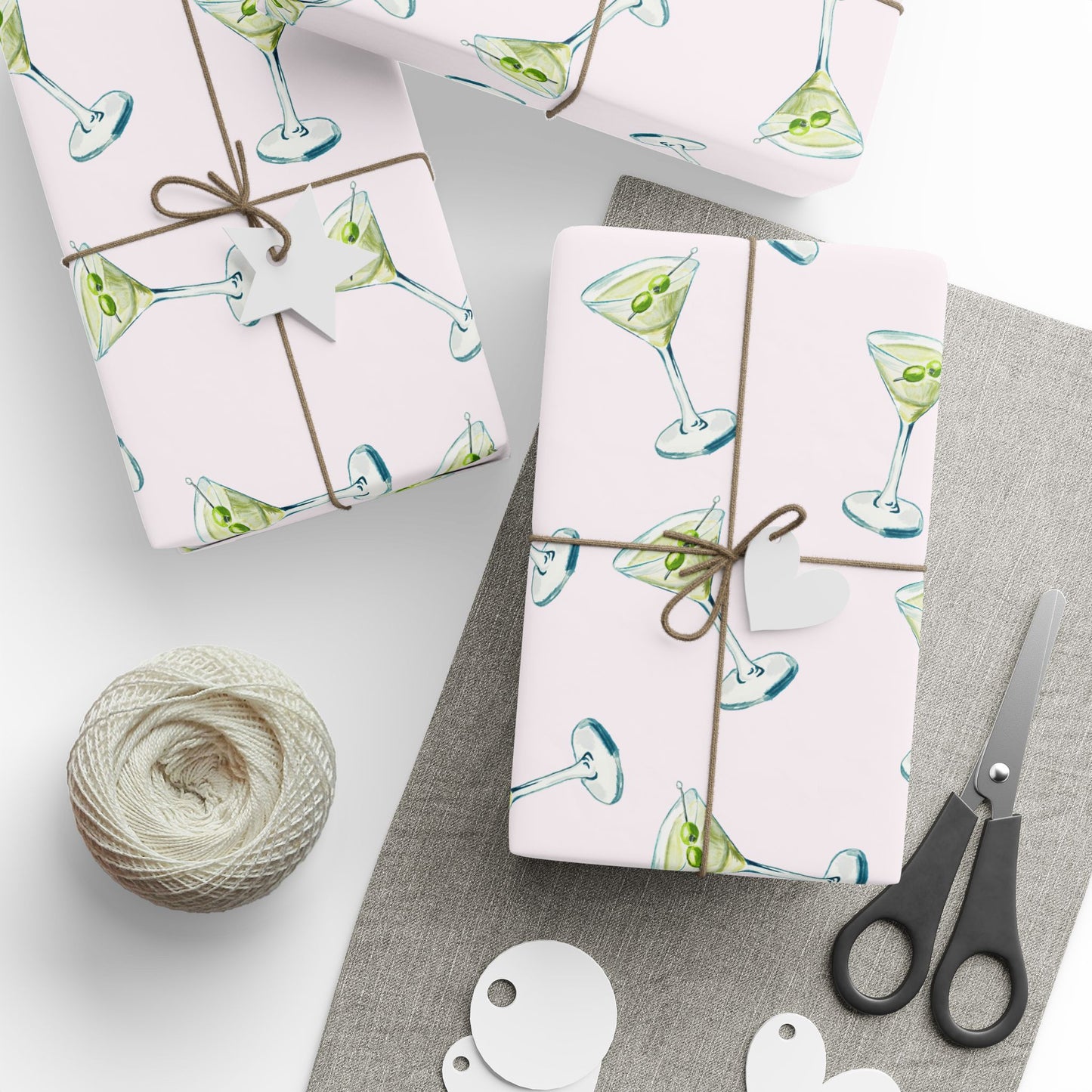 Gift Wrap | Blush Pink Watercolor Martini Tossed Pattern | Matte or Glossy