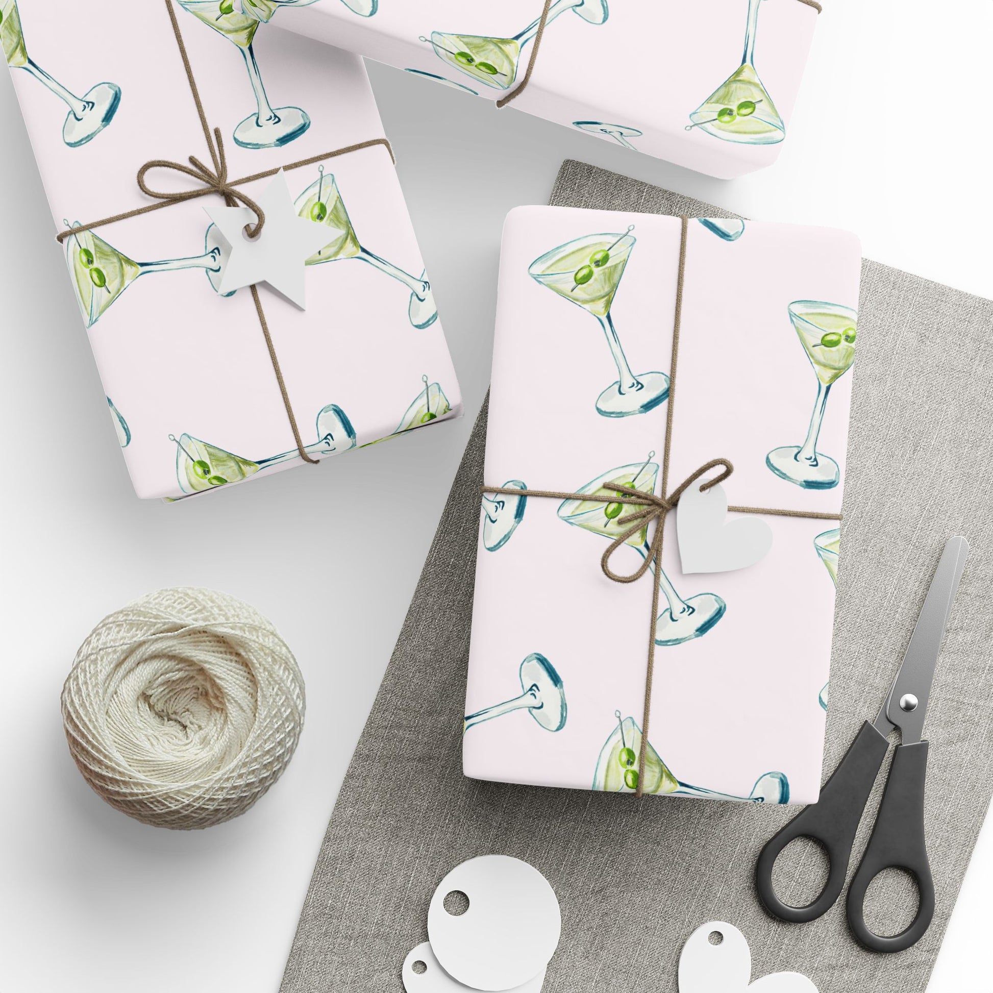Gift Wrap | Blush Pink Watercolor Martini Tossed Pattern | Matte or Glossy