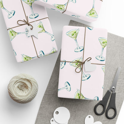 Gift Wrap | Blush Pink Watercolor Martini Tossed Pattern | Matte or Glossy
