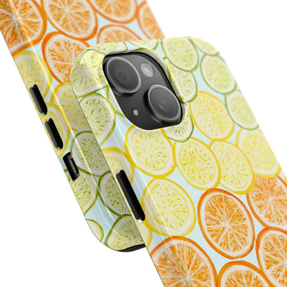 Ombré Citrus Grapefruit, Oranges, Lemons, & Limes Watercolor Illustrated Light Blue Tough Phone Case | Various Models Available