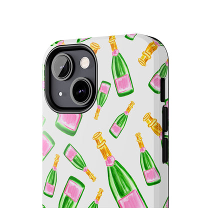 Copy of Tossed Pink and Green Watercolor Illustrated Champagne Bottles Pattern Tough Phone Case | Various Models
