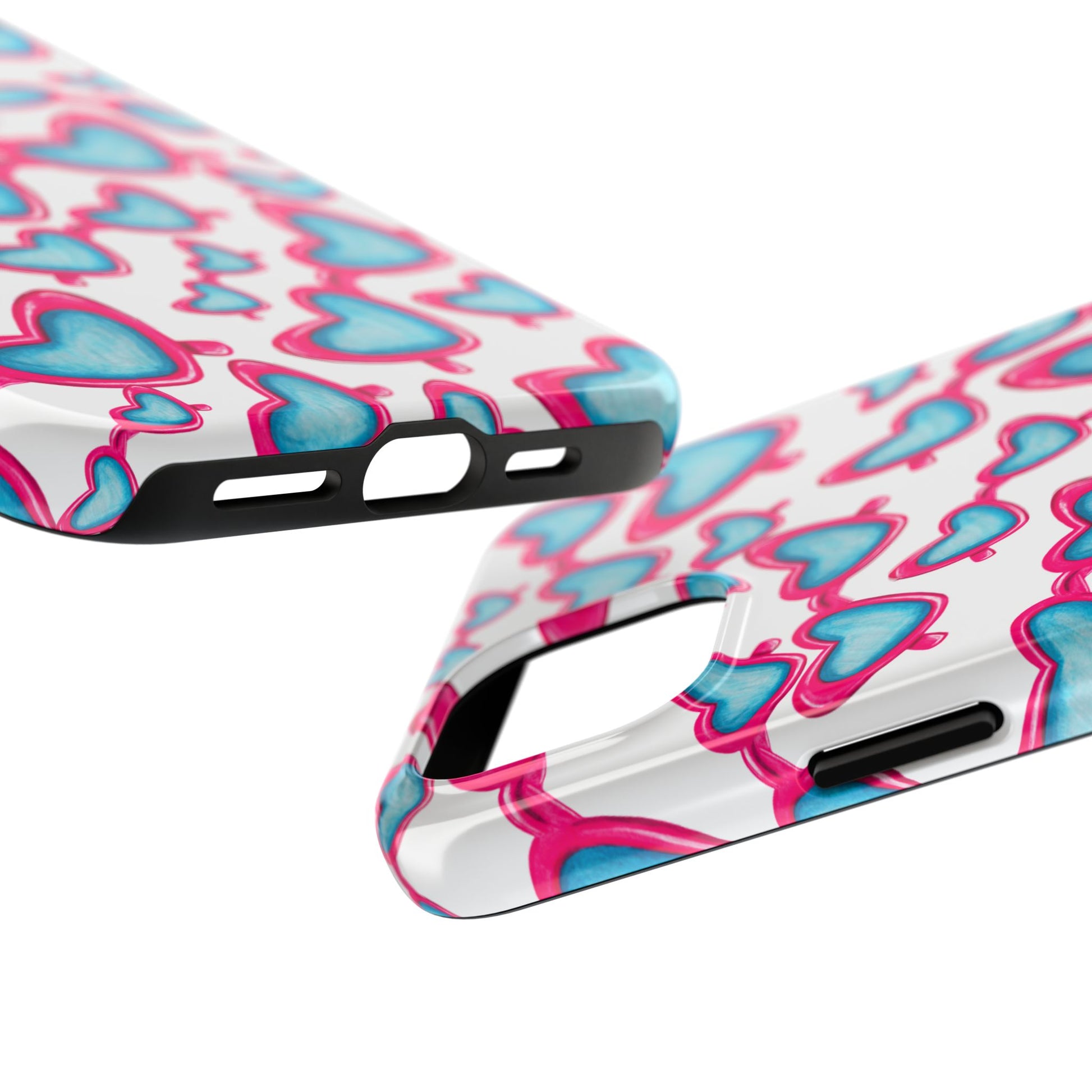 Pink & Blue Heart Shaped Sunglasses Watercolor Illustrated Tossed Pattern Tough Case | Various Models