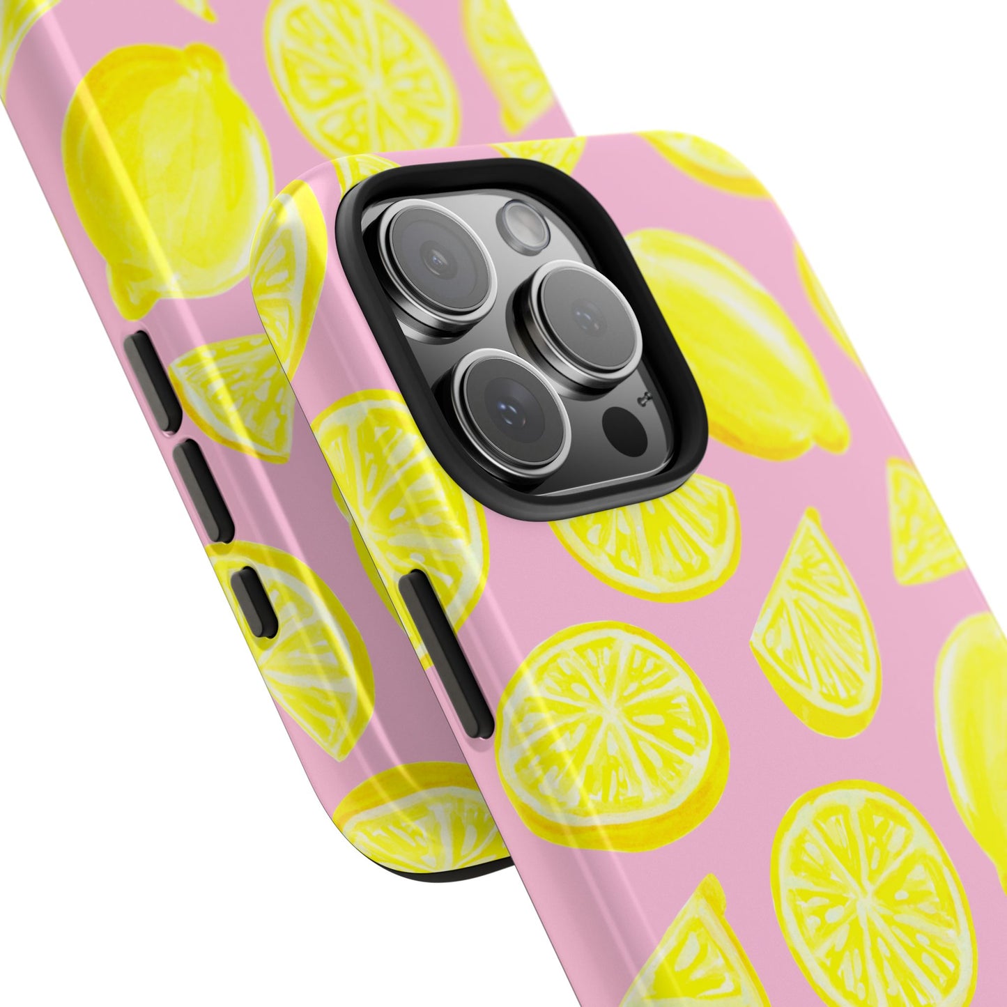 Bright Yellow Lemons Watercolor Illustrated Tossed Pattern Light Pink Tough Phone Case | Various Models