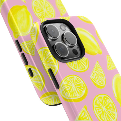 Bright Yellow Lemons Watercolor Illustrated Tossed Pattern Light Pink Tough Phone Case | Various Models