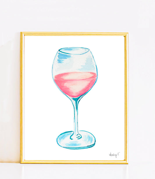 Print | Watercolor Rosè Wine Glass Painting | Cocktail Decor | Happy Hour | Pink Cocktail | Pink Dorm Art