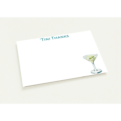 Set of 10 "'Tini Thanks" Martini Watercolor Illustrated Flat Notecards & Envelopes | 2 Sizes 4.25x5.5″ (SM)