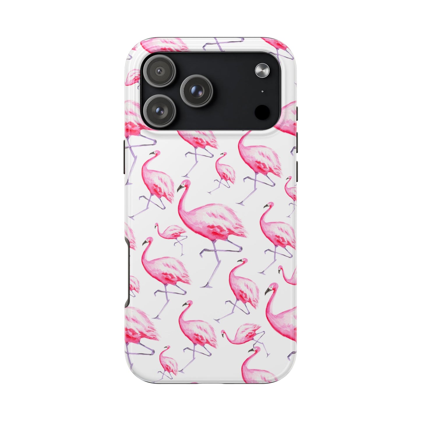 Hot Pink Flamingos Watercolor Illustrated Tossed Pattern Phone Case | Various Models iPhone 17 Pro Max
