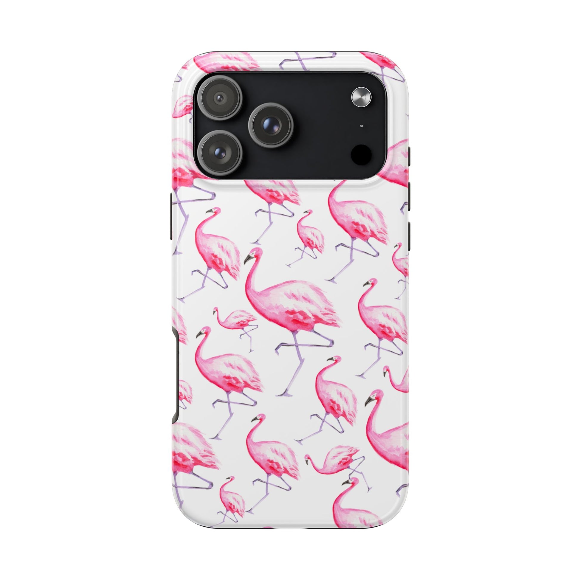 Hot Pink Flamingos Watercolor Illustrated Tossed Pattern Phone Case | Various Models iPhone 17 Pro Max