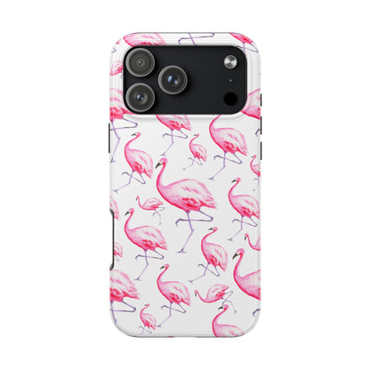 Hot Pink Flamingos Watercolor Illustrated Tossed Pattern Phone Case | Various Models iPhone 17 Pro Max