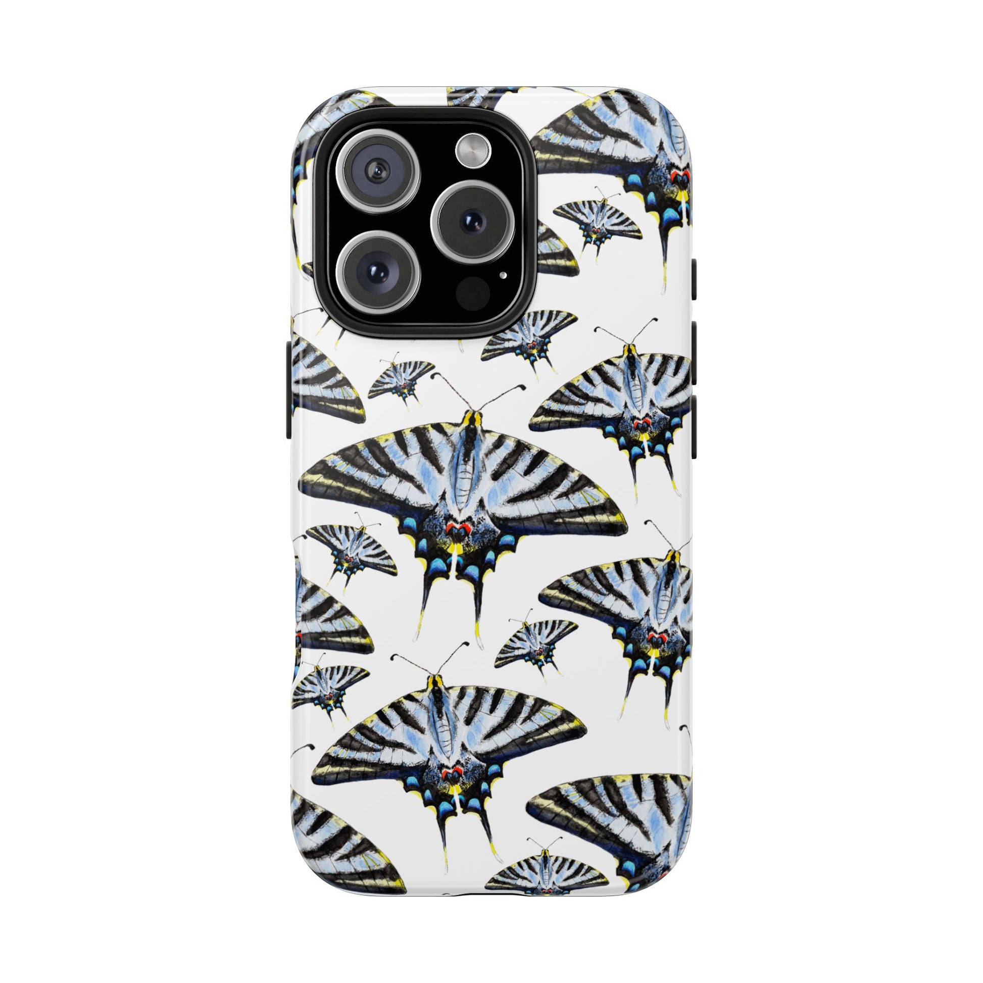 Light Blue Swallowtail Butterflies Watercolor Illustrated Pale Blue Tough Phone Case | Various Models iPhone 16 Pro