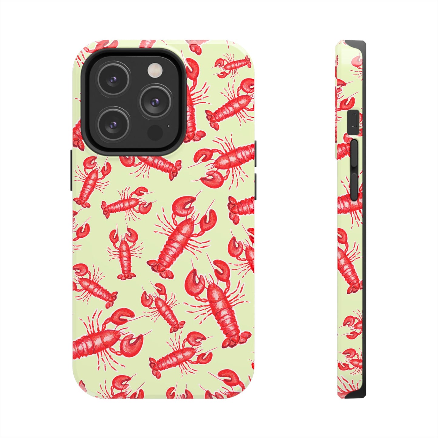 Red Lobster Watercolor Illustrated Tossed Pattern Light Yellow Tough Phone Case | Various Models