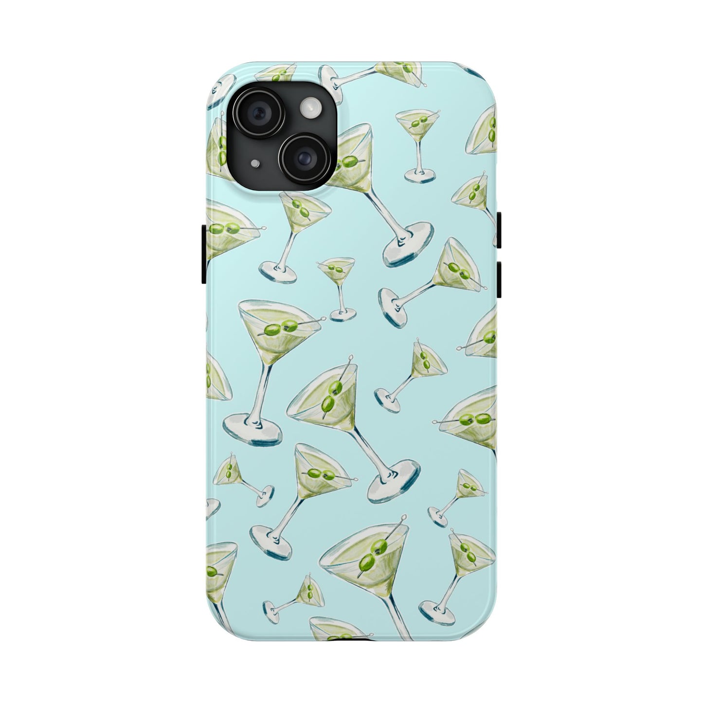 Watercolor Blue and Green Martinis Tossed Illustrated Pattern Turquoise Blue Tough Phone Case | Various Models