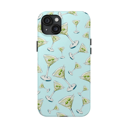 Watercolor Blue and Green Martinis Tossed Illustrated Pattern Turquoise Blue Tough Phone Case | Various Models