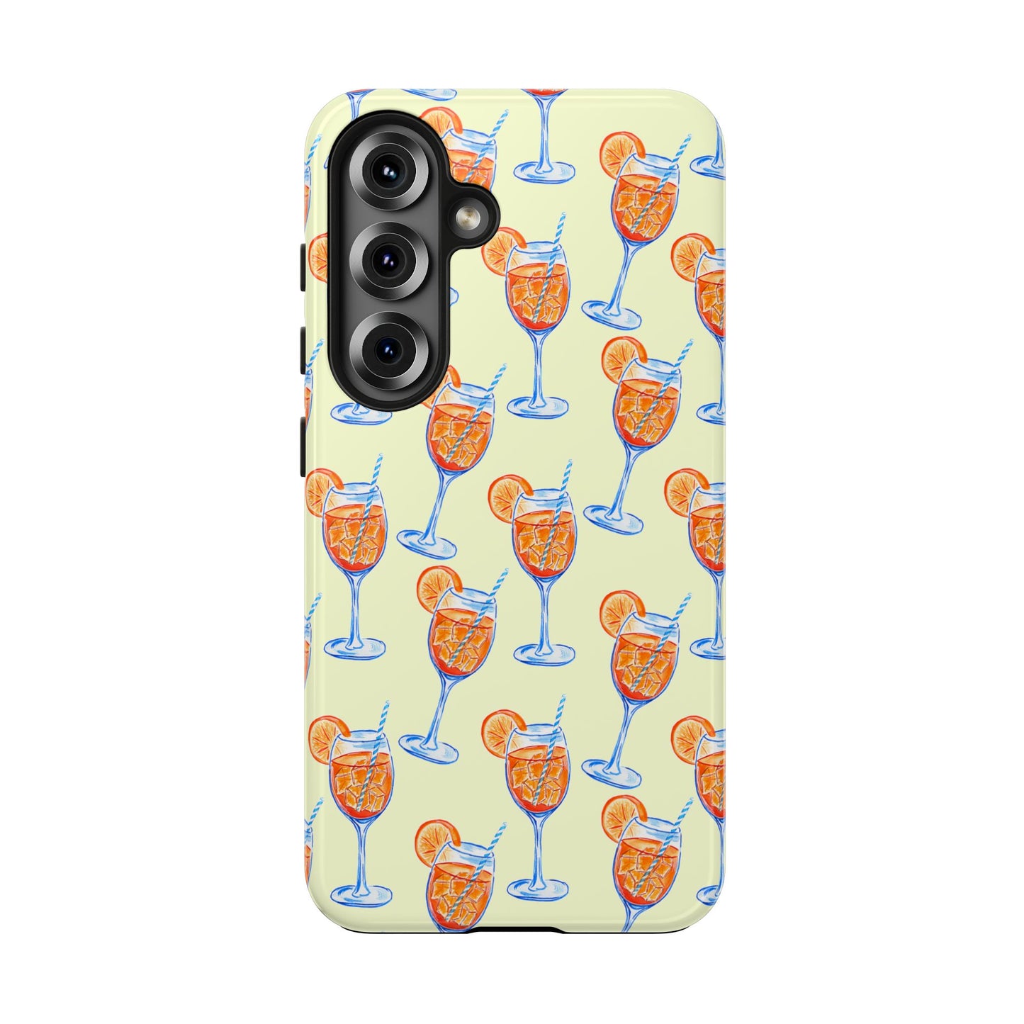 Lemon Yellow Orange & Blue Aperol Spritz Watercolor Patterned Tough Phone Case | Various Models Samsung Galaxy S25