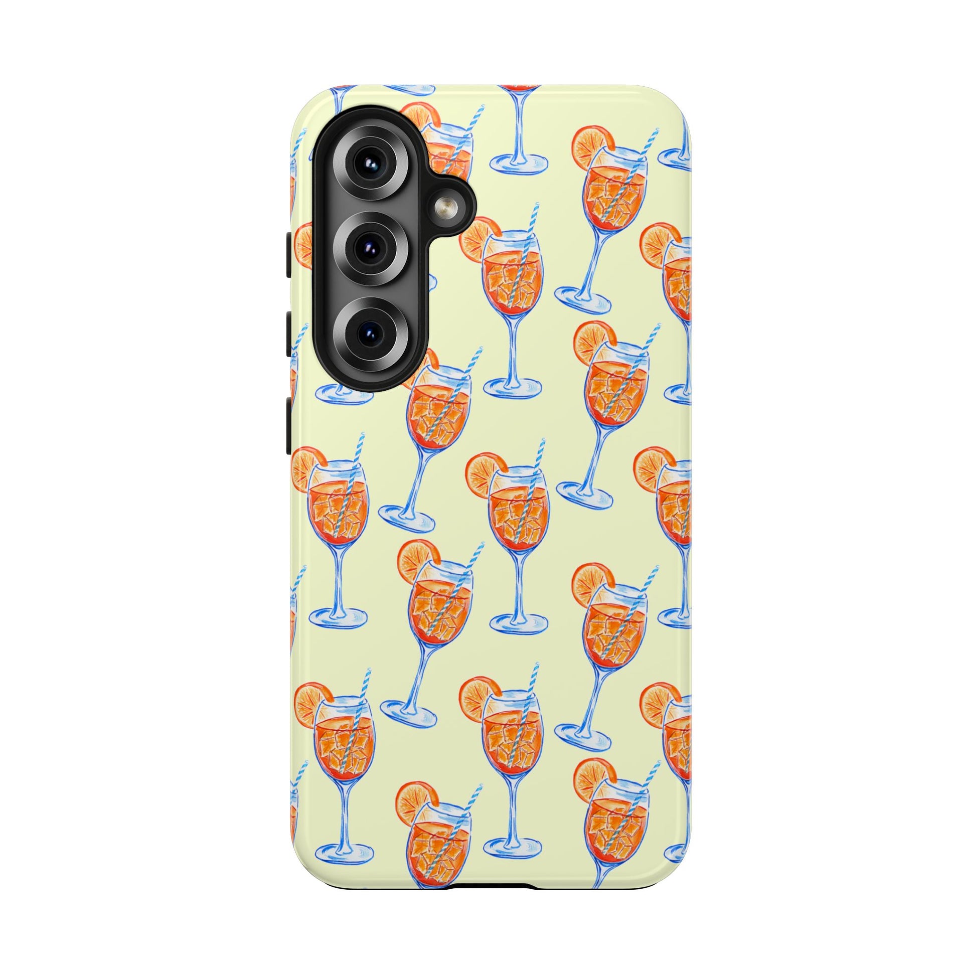 Lemon Yellow Orange & Blue Aperol Spritz Watercolor Patterned Tough Phone Case | Various Models Samsung Galaxy S25