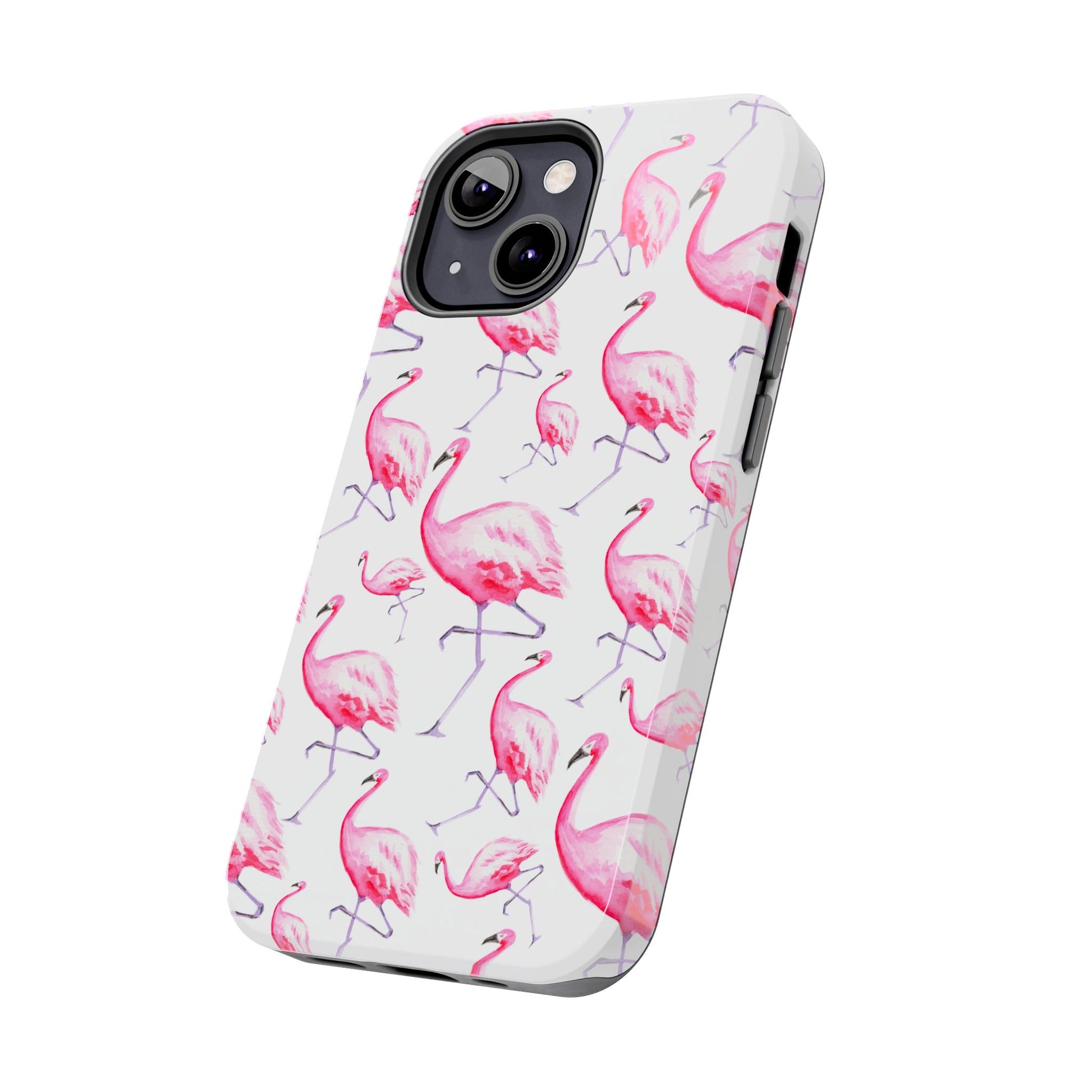 Hot Pink Flamingos Watercolor Illustrated Tossed Pattern Phone Case | Various Models