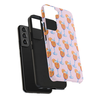 Orange & Blue Aperol Spritz Watercolor Patterned Blush Pink Tough Phone Case | Various Models