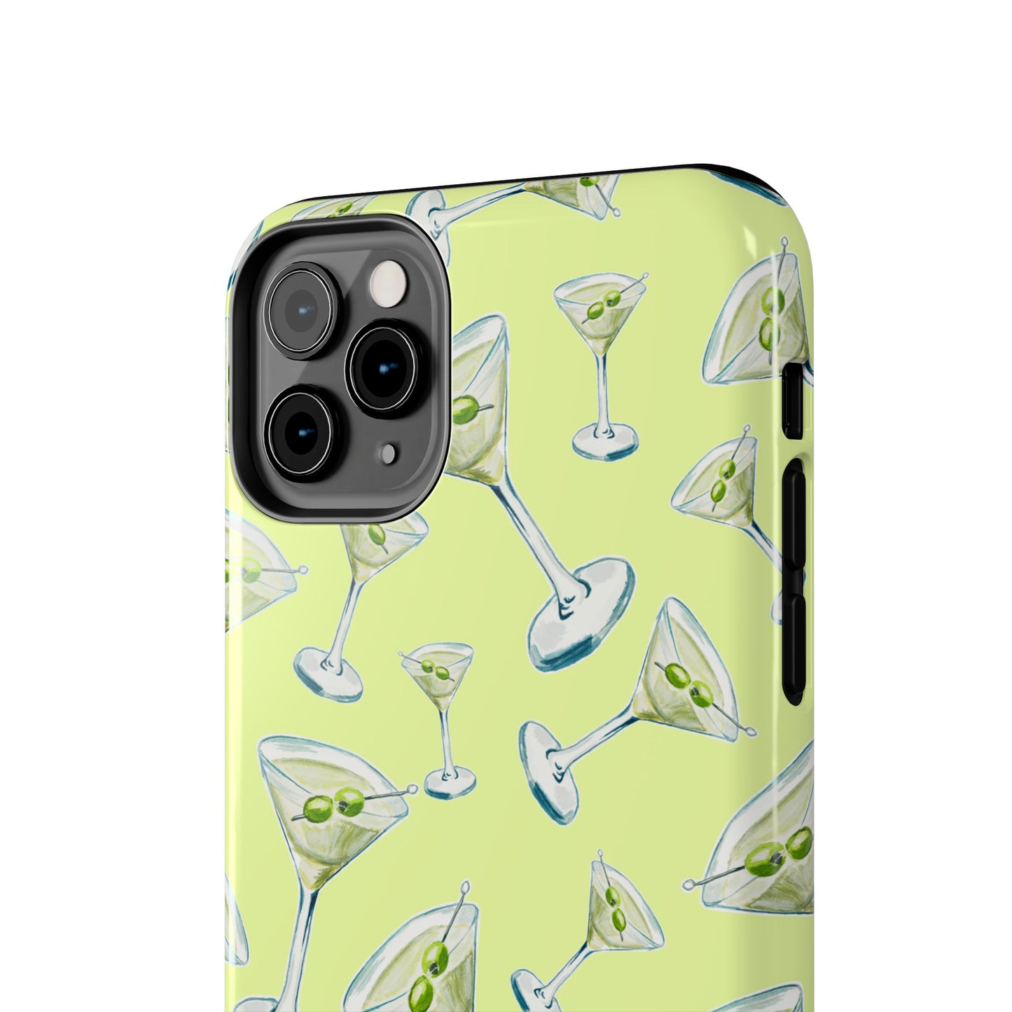 Watercolor Blue and Green Martinis Tossed Illustrated Pattern Yellow Tough Phone Case | Various Models