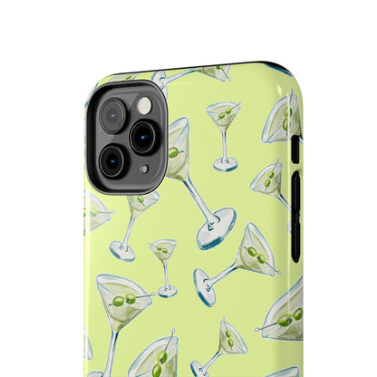 Watercolor Blue and Green Martinis Tossed Illustrated Pattern Yellow Tough Phone Case | Various Models